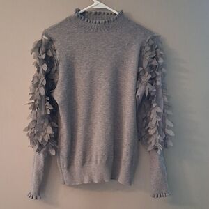 Sioni Milano Taupe Sweater Top Long Sleeves Detail Leaf Medium